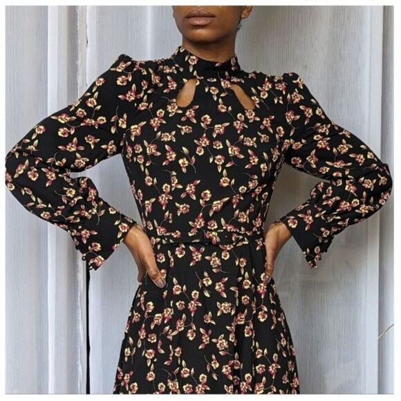 MODCLOTH Enjoy Every Moment Midi Dress Black Floral Long Sleeve Size 22 No Belt - Picture 12 of 12